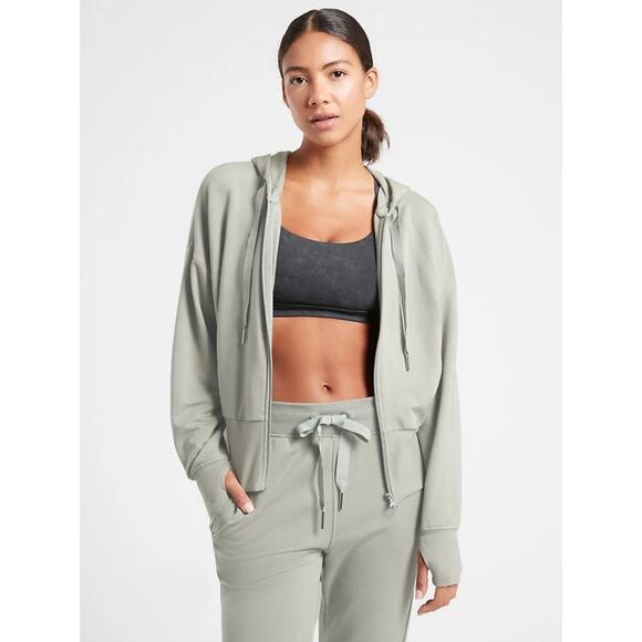 Athleta Balance Sweatshirt Sage Green Large Zip Up Hoodie Comfort Lounge Casual - Picture 10 of 10